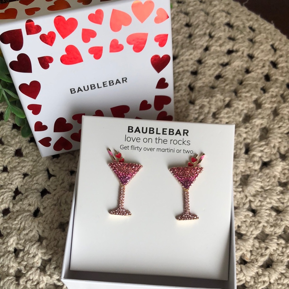 BaubleBar Sparkling Pink Martini Cocktail Earrings